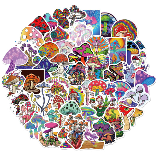 50PCS Cartoon Psychedelic Mushroom Sticker Cute Color Magic Plant Funny Anime Stickers Phone Laptop Stickers Decals