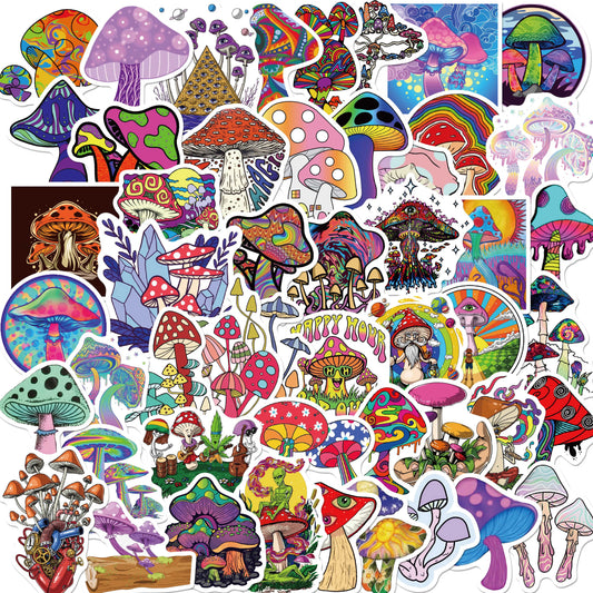 50PCS Cartoon Psychedelic Mushroom Sticker Cute Color Magic Plant Funny Anime Stickers Phone Laptop Stickers Decals - StickEmUpDesigns.ca
