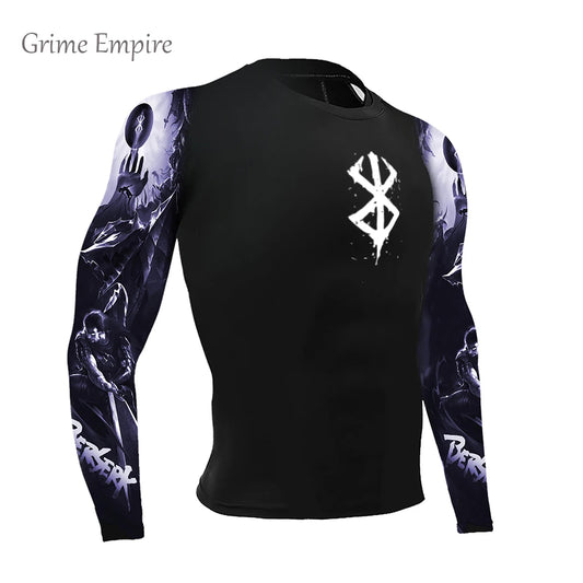 Berserk  Compression Shirt Guts 3D Printed Long Sleeves Rash Guard Breathable Quick Dry Athletic Gym Performance Top