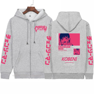 Chainsaw man Men Women  Kobeni Anime Print Zipper Coat Hoodie Hip Hop Sweatshirt Unisex Gift Top