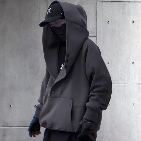 Ninja Streetwear Turtleneck Hoodies For Men Y2K Oversized Sweatshirt Hoodies High Street Pullover Sweatshirt