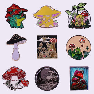 Mushroom Enamel Pins Elf Frog Skeleton Mushroom Cartoon Lapel Backpack Metal Brooch Jewelry Gifts For Friends Free Shipping