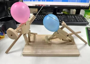 Balloon Bamboo Man Battle Wooden Fighter with Inflatable Head Fast-Paced Balloon Fight Wooden Bots Battle Game for 2 Players - StickEmUpDesigns.ca