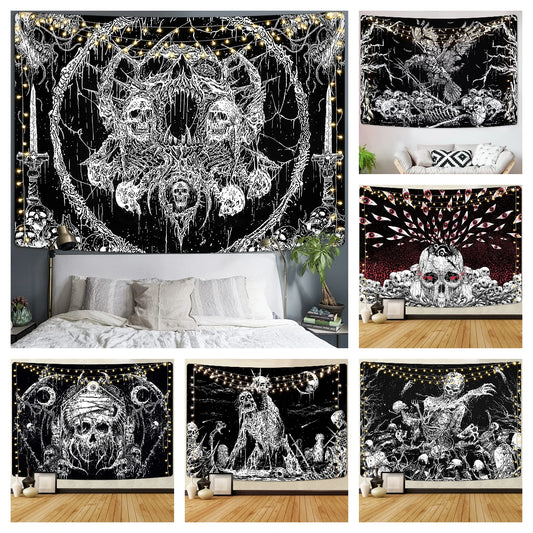 Gothic Skull  Skeleton Tapestry Wall Hanging for Bedroom Hippie Eyes Boho Home Decor Trippy Moon Cloth