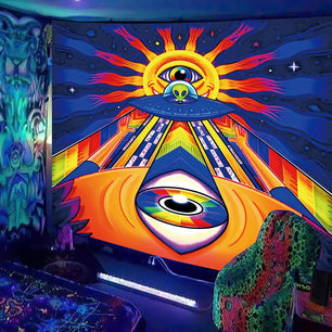 Black Light Tapestry UV Reactive Psychedelic Wall Hanging Decor for Bedroom Dorm Indie Room Decoration