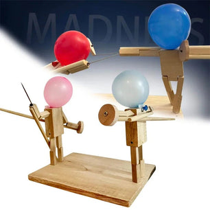 Balloon Bamboo Man Battle Wooden Fighter with Inflatable Head Fast-Paced Balloon Fight Wooden Bots Battle Game for 2 Players - StickEmUpDesigns.ca
