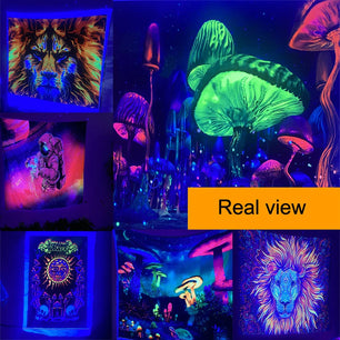 Black Light Tapestry UV Reactive Psychedelic Wall Hanging Decor for Bedroom Dorm Indie Room Decoration